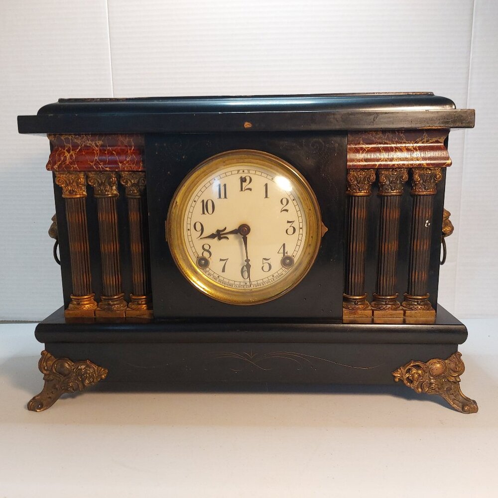 Vtg 1920s  "Longfellow" 8 Day Mantle Clock ~ Runs and has key and Pendulum